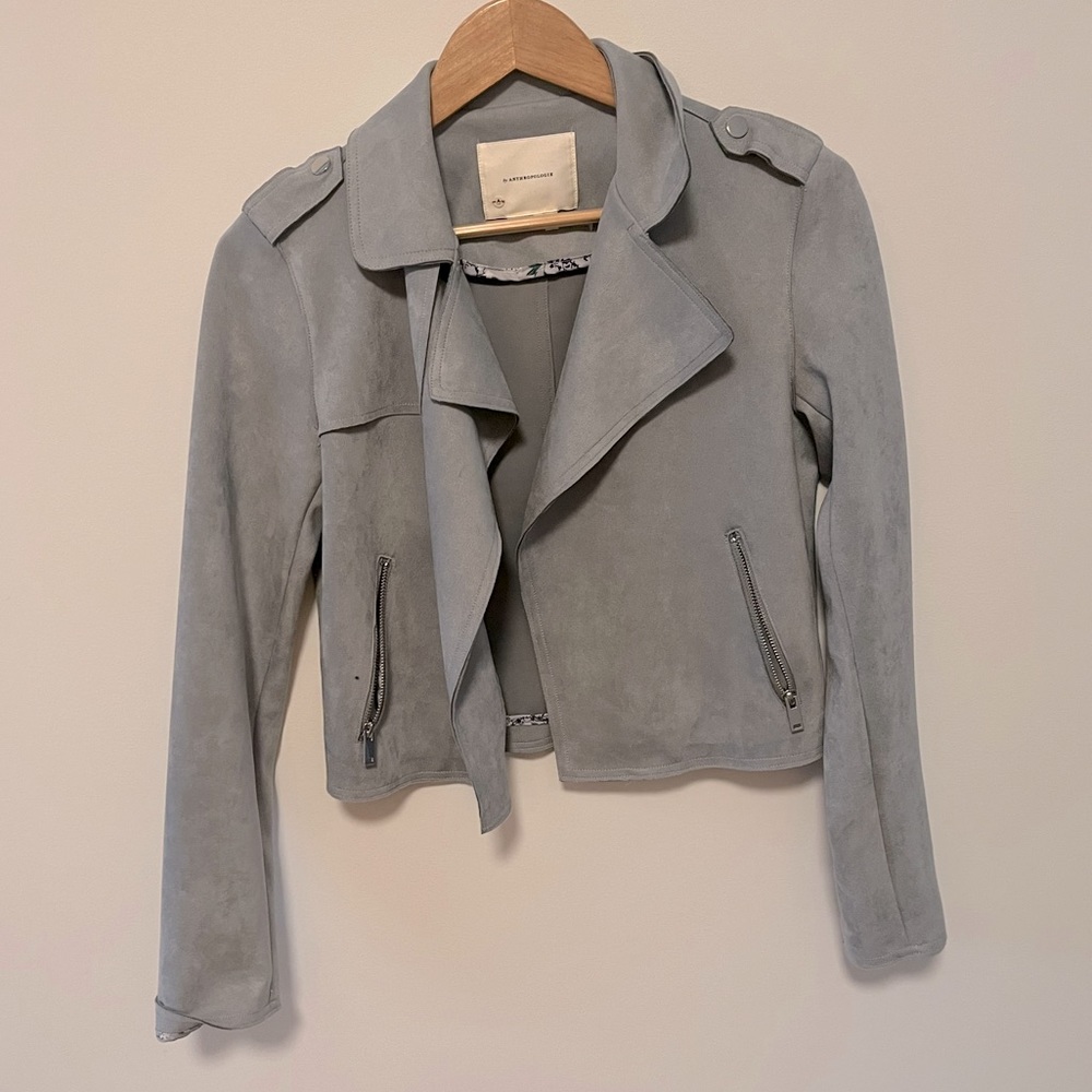 By Anthropology Blue Suede Jacket